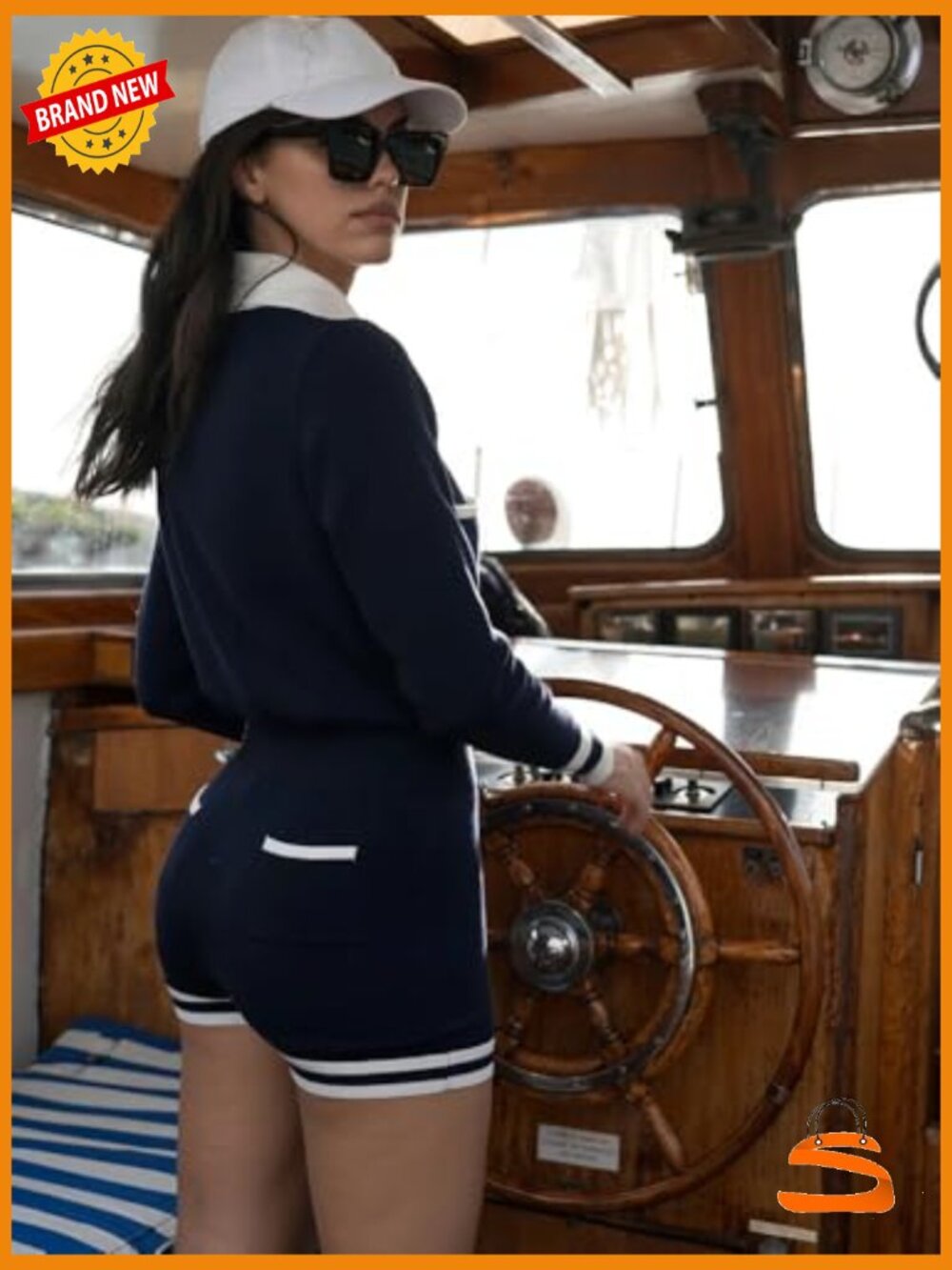 Knit Long Sleeve Jumpsuit with Shorts - Sexy Romper for Tennis - Picture 4 of 7